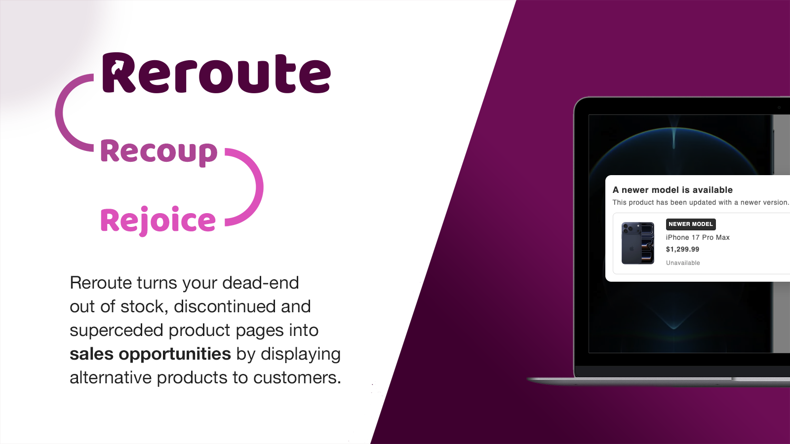 Reroute app overview — turn dead-end product pages into sales opportunities